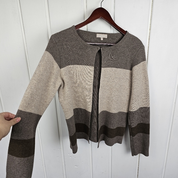 Benedetta B Color Block Black Tan Merino Wool Cashmere Cardigan Sweater Medium - Picture 9 of 12